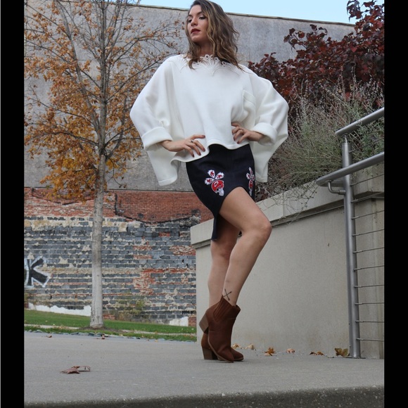 White lace illusion mesh dolman oversize soft fleece lined sweatshirt top - Picture 3 of 11